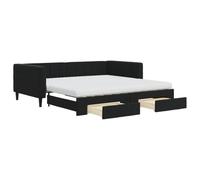 Ordellia Lit de Jour Noir en Velours 100x200 cm avec lit gigogne, tiroirs de Rangement et Matelas Mousse, Cadre Solide en Bois et métal pour Chambre, canapé Convertible Pratique et Confortable