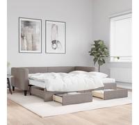 Ordellia Lit de Jour Taupe 100x200 cm avec lit gigogne, tiroirs de Rangement, Cadre en Bois et métal, Matelas en Mousse, Solution Pratique pour Chambre et Salon