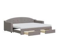 Ordellia Lit de Jour Taupe avec gigogne et tiroirs 80x200 cm en Tissu Polyester, Cadre de lit Robuste en Bois et métal, Matelas Mousse Confortable, Meuble Multifonction pour Chambre et Salon