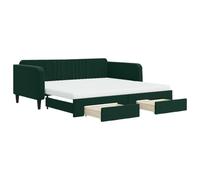 Ordellia Lit de Jour Vert foncé 100x200 cm en Velours avec lit gigogne, tiroirs de Rangement, Cadre Solide en Bois et métal pour Chambre, canapé Convertible Pratique et Confortable