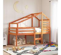 Ordellia Lit d'enfant avec toit marron ciré en bois de pin massif 198 x 87 x 113 cm avec côté ouvert pour chambre à coucher, accessoires de lit, cadre de lit, sommier à lattes et montage