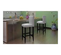 Ordellia Lot de 2 tabourets de bar blanc crème avec dossier, rembourrage en cuir synthétique, pieds en bois, cadre noir, hauteur d'assise 75 cm, jusqu'à 110 kg, pour cuisine, comptoir et bistrot