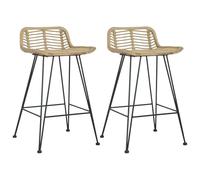 Ordellia Lot de 2 tabourets de bar en rotin naturel avec pieds en métal - 46 x 48 x 79 cm - Hauteur d'assise 62 cm - Pour comptoir, cuisine, salle à manger, bistrot avec dossier