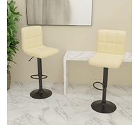 Ordellia Lot de 2 tabourets de bar en tissu crème, réglables en hauteur et pivotants avec repose-pieds, structure en acier noir revêtu par pulvérisation, 40 x 47 x 90 à 111 cm, pour cuisine, salle à