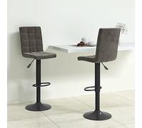 Ordellia Lot de 2 tabourets de Bar Gris foncé en Velours Ajustables pivotants avec Repose-Pied Cadre en métal Robuste pour Cuisine Salle à Manger Salon bistrot comptoir et ilot Central
