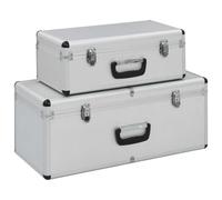Ordellia Lot de 2 valises de rangement argentées en aluminium ABS et bois, boîte à outils avec 2 fermetures à pression, pour atelier, garage, transport, rangement, système de rangement