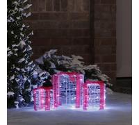 Ordellia Lot de 3 boîtes cadeau décoratives en acrylique blanc froid - 20 x 20 x 21 cm - 60 LED - USB - Pour l'intérieur et l'extérieur protégés - Décoration festive pour salon et bureau