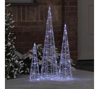 Ordellia Lot de 3 Sapins de Noël en acrylique avec 90 LED - Blanc froid - 20 x 20 x 80 cm - Fonctionnement USB - Résistant aux intempéries - Pour l'intérieur et l'extérieur protégés - Décoration