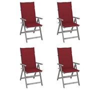 Ordellia Lot de 4 chaises Fauteuil inclinables de Jardin en Bois d Acacia Massif, Coussin Rouge Bordeaux, Dossier réglable 5 Positions, terrasse Balcon Patio Piscine, Repas détente extérieur