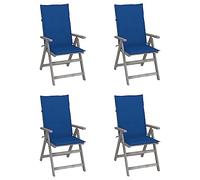 Ordellia Lot de 4 chaises inclinables de Jardin en Bois d Acacia Gris, Coussins Bleu Royal Inclus, accoudoirs et 5 Positions, pour terrasse Balcon Patio détente Repas