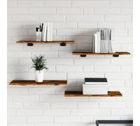 Ordellia Lot de 4 étagères murales en chêne fumé - 60 x 30 x 1,5 cm - Système d'étagères - Support mural - Rangement de livres - Charge lourde, séparateur de pièce, peu encombrant pour salon, bureau