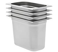 Ordellia Lot de 4 récipients gastronorm GN 1/4 en acier inoxydable 200 mm empilables 5,5 l pour bain-marie, buffet, comptoir de maintien au chaud, restauration, restaurant, cuisine, stockage