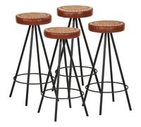 Ordellia Lot de 4 tabourets de Bar en Cuir véritable avec Repose-Pied, Design Industriel, Assise rembourrée, Hauteur réglable, idéal pour Cuisine, Restaurant ou Salle à Manger