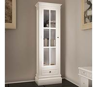 Ordellia Meuble de bibliothèque Blanc en MDF avec 3 étagères, tiroir inférieur et Porte, 38 x 25,5 x 138 cm, pour Salon Bureau Chambre, Rangement Livres CD DVD