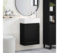 Ordellia Meuble de salle de bain avec lavabo noir, lavabo en céramique 45,5 x 25,5 x 13 cm, robinet mélangeur, espace de rangement, porte réversible, montage mural, meuble de salle de bain moderne