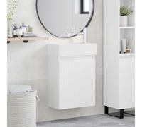 Ordellia Meuble de salle de bain avec robinet blanc, montage mural, en bois, 45,5 x 22,5 x 84 cm, avec espace de rangement, porte réversible, pour salle de bain, WC d'invités, buanderie, meuble de