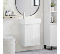 Ordellia Meuble de Salle de Bain Blanc Brillant avec Robinet mélangeur et Vasque en céramique, Rangement sous Placard, Montage Mural 45,5 x 25,5 x 84 cm