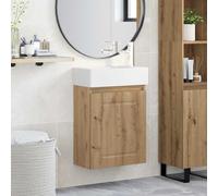 Ordellia Meuble de salle de bain en chêne Artisan avec lavabo en céramique blanche et robinet mélangeur, montage mural, espace de rangement, porte réversible, meuble de salle de bain moderne pour