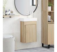 Ordellia Meuble de salle de bain en chêne Sonoma avec lavabo et robinet, 40,5 x 22,5 x 62 cm, montage mural, espace de rangement avec porte, meuble de salle de bain moderne pour toilettes d'invités et