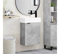 Ordellia Meuble de salle de bain gris béton avec lavabo et mitigeur noir, meuble de salle de bain en bois avec espace de rangement, montage mural, porte réversible pour invités WC et salle de bain