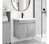 Ordellia Meuble de salle de bain gris Sonoma avec lavabo et mitigeur noir, montage mural, espace de rangement, portes battantes, dimensions compactes 61 x 40 x 74,5 cm