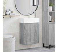 Ordellia Meuble de salle de bain gris sonoma avec lavabo et robinet en céramique, montage mural avec espace de rangement, porte réversible, commode pour lavabo et WC d'invités