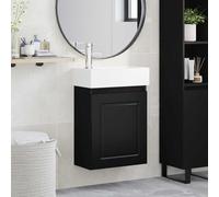 Ordellia Meuble de salle de bain noir avec lavabo en céramique et robinet mélangeur, 45,5 x 22,5 x 84 cm, montage mural, espace de rangement avec porte réversible, meuble de salle de bain moderne pour