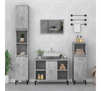 Ordellia Meuble lavabo Gris béton 80x33x60 cm en Bois d ingénierie avec Porte et 5 Compartiments, Pieds en métal pour Rangement Salle de Bain Vasque