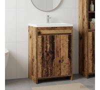 Ordellia Meuble lavabo Salle Bain Bois Ancien, Armoire Rangement Vasque sous Placard avec Porte, Bois d’ingénierie, 56 x 37,5 x 81 cm, pour Douche, buanderie, Organisateur Cache Siphon