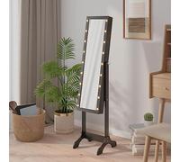 Ordellia Miroir sur Pied Blanc avec LED Noir, Cadre asymétrique Ovale, Dimensions 34x37x146 cm, avec éclairage Lumineux pour Chambre, Salon ou Dressing, apportant élégance et fonctionnalité