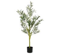 Ordellia Olivier artificiel - 120 cm - Vert - 450 feuilles - 16 fruits d'olivier - Tronc en bois de hêtre - Plante artificielle avec pot - Sans entretien - Pour salon, bureau, terrasse, rebord de