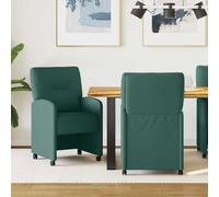 Ordellia Paire de chaises de Salle à Manger avec Roues Vert foncé, Tissu et Cadre en contreplaqué métal, Dimensions 57 x 67 x 95 cm, Assise Ergonomique 2 pcs
