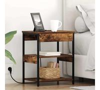 Ordellia Paire de Tables de Chevet chêne fumé en Bois d ingenerie avec Station de Charge, 41 x 31 x 51 cm, Pieds Acier, 4 étagères pour Chambre et lit