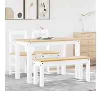 Ordellia Panama Ensemble de salle à manger 4 pièces en pin massif blanc avec finition cire de miel, table à manger 117 x 60 x 75 cm, banc et 2 chaises pour cuisine, salle à manger, salon