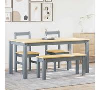 Ordellia PANAMA Ensemble de salle à manger gris en pin massif avec finition cire de miel, 4 pièces, table à manger 160 x 80 x 75 cm, banc 105 x 30 x 45 cm, 2 chaises pour cuisine et salle à manger