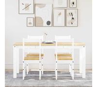 Ordellia PANAMA Salon à manger blanc en pin massif 5 pièces avec table à manger 160 x 80 x 75 cm, 4 chaises 40 x 46 x 90 cm, pour salle à manger, cuisine et salon