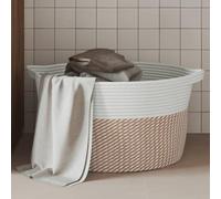 Ordellia Panier de Rangement Marron et Blanc Ø40x25 cm Coton Durable et Pliable pour Chambre, Salon, Salle de Bain, Organisateur Pratique et décoratif