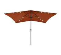 Ordellia Parasol de Jardin déporté Terre Cuite 2x3 m avec LED Solaire mât Acier Enduit de Poudre inclinable manivelle Toile Polyester Protection Soleil UV Pluie terrasse extérieur Patio
