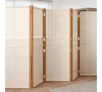 Ordellia Paravent 6 pièces blanc crème en bois d'acacia massif et textilène 420 x 180 cm opaque pliable pour brise-vue et intimité à l'intérieur et à l'extérieur