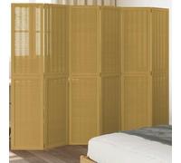 Ordellia Paravent 6 pièces marron en bambou et bois massif de paulownia, pliable, autonome, opaque, pliable comme cloison de séparation, brise-vue pour salon, chambre à coucher, bureau, bureau à