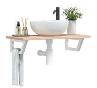 Ordellia Plateau de lavabo flottant avec support en acier et bois de chêne massif - 80 x 40 x 2,5 cm - Pour salle de bain, montage mural, peu encombrant, lavabo stable avec étagère et espace de