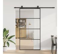Ordellia Porte coulissante avec ferrure, noir, en verre ESG, 102,5 x 205 cm, épaisseur du verre de 5 mm, rail de guidage de 200 cm, pour porte intérieure, porte d'entrée, porte d'entrée latérale, cave
