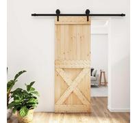 Ordellia Porte coulissante en pin massif naturel et noir 80 x 210 cm pour intérieur avec roulement en douceur, peu encombrant pour appartement, rénovation et installation