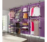 Ordellia Porte-manteau télescopique avec étagères en aluminium, organiseur de penderie réglable en hauteur avec 4 étagères et tringle à vêtements pour chambre à coucher, couloir, dressing, peu