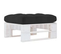 Ordellia Pouf de Jardin en Bois de pin imprégné Blanc 60 x 60 x 25 cm avec Coussin Noir pour terrasse Salon Balcon Patio, Assise modulable d extérieur pour détente et Confort