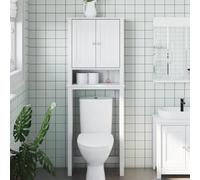 Ordellia Rangement au-Dessus de la Cuvette Berg Blanc en Bois Massif, Meuble Salle de Bain 60 x 27 x 164,5 cm avec 3 étagères, 2 Portes et poignées métal, WC Mural