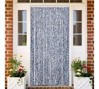 Ordellia Rideau anti-mouches bleu et blanc 100 x 230 cm chenille comme moustiquaire de porte pour cuisine, chambre à coucher, balcon, terrasse et caravane, léger, silencieux, avec crochets