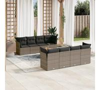 Ordellia Salon de Jardin 9 pcs résine tressée Grise avec Coussins, Table en Bois d Acacia, Module Angle Central, Ensemble extérieur pour terrasse Patio détente
