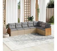 Ordellia Salon de Jardin Beige 7 pièces en résine tressée Poly rotin avec Coussins, Module Angle, Rangement sous Assise, pour terrasse Patio, Espace détente