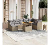 Ordellia Salon de Jardin Beige en résine tressée Poly rotin avec Coussins 9 pcs, Table à Plateau relevable, Module Angle Central, pour terrasse Patio détente extérieure